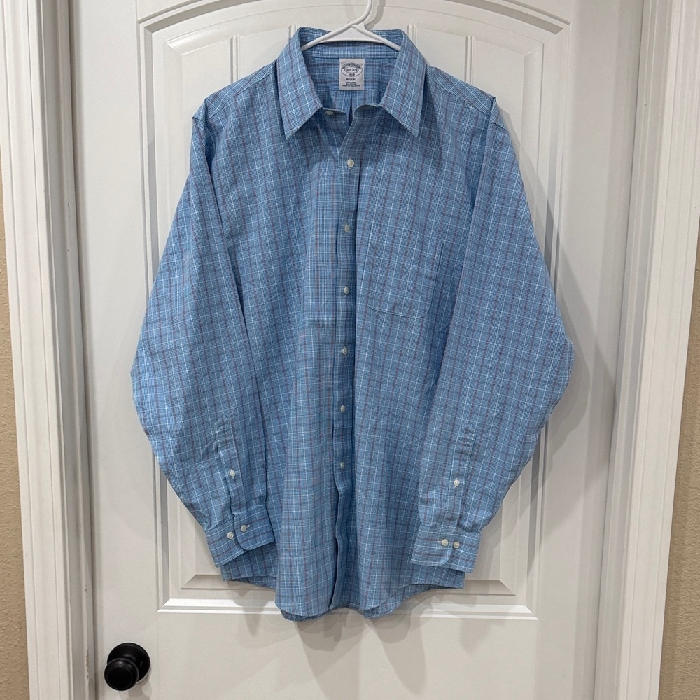 EUC Brooks Brothers Regent Men's Blue Windowpane Button-Down Shirt